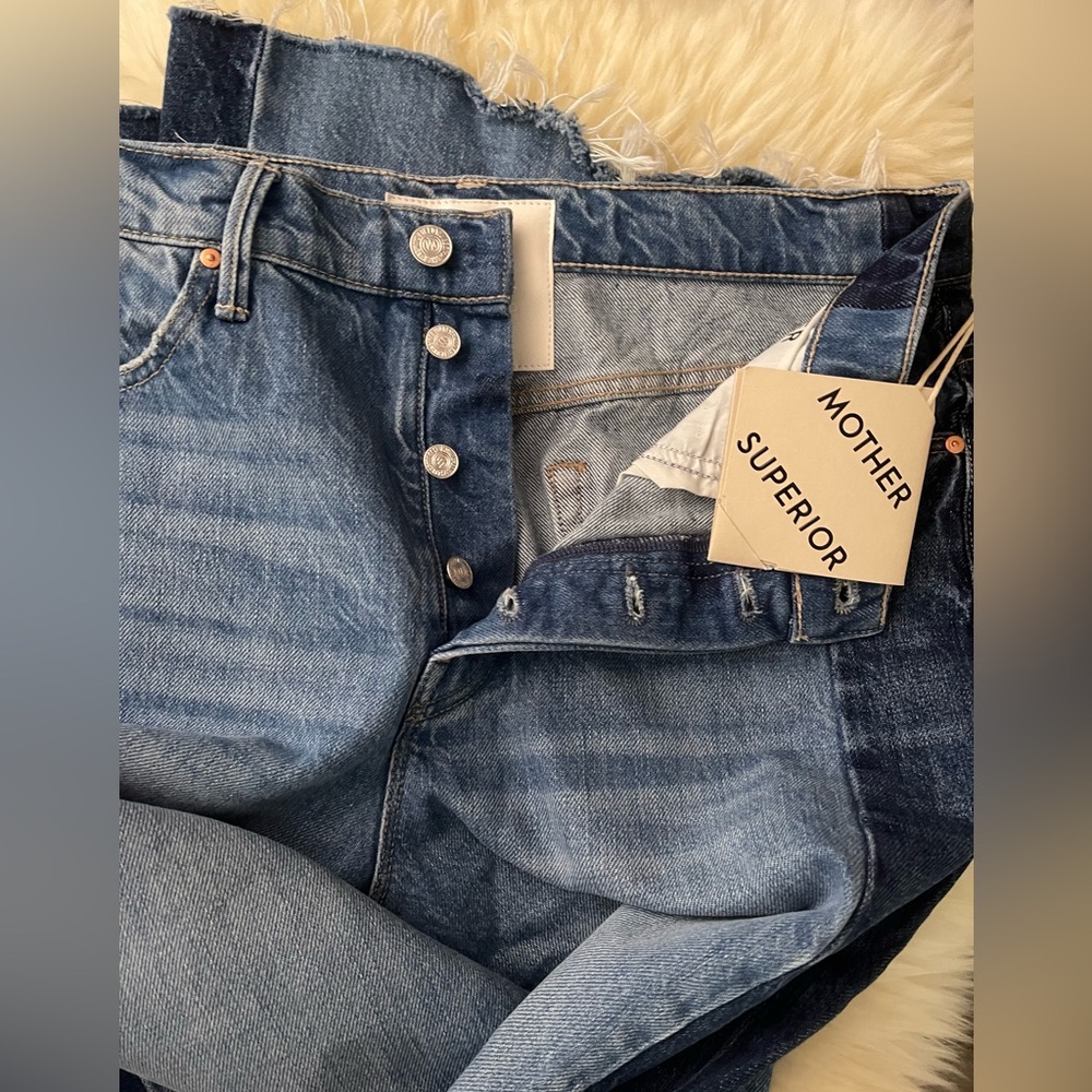 MOTHER Two-Tone Blue Wide Leg Flare Jeans - Picture 9 of 16